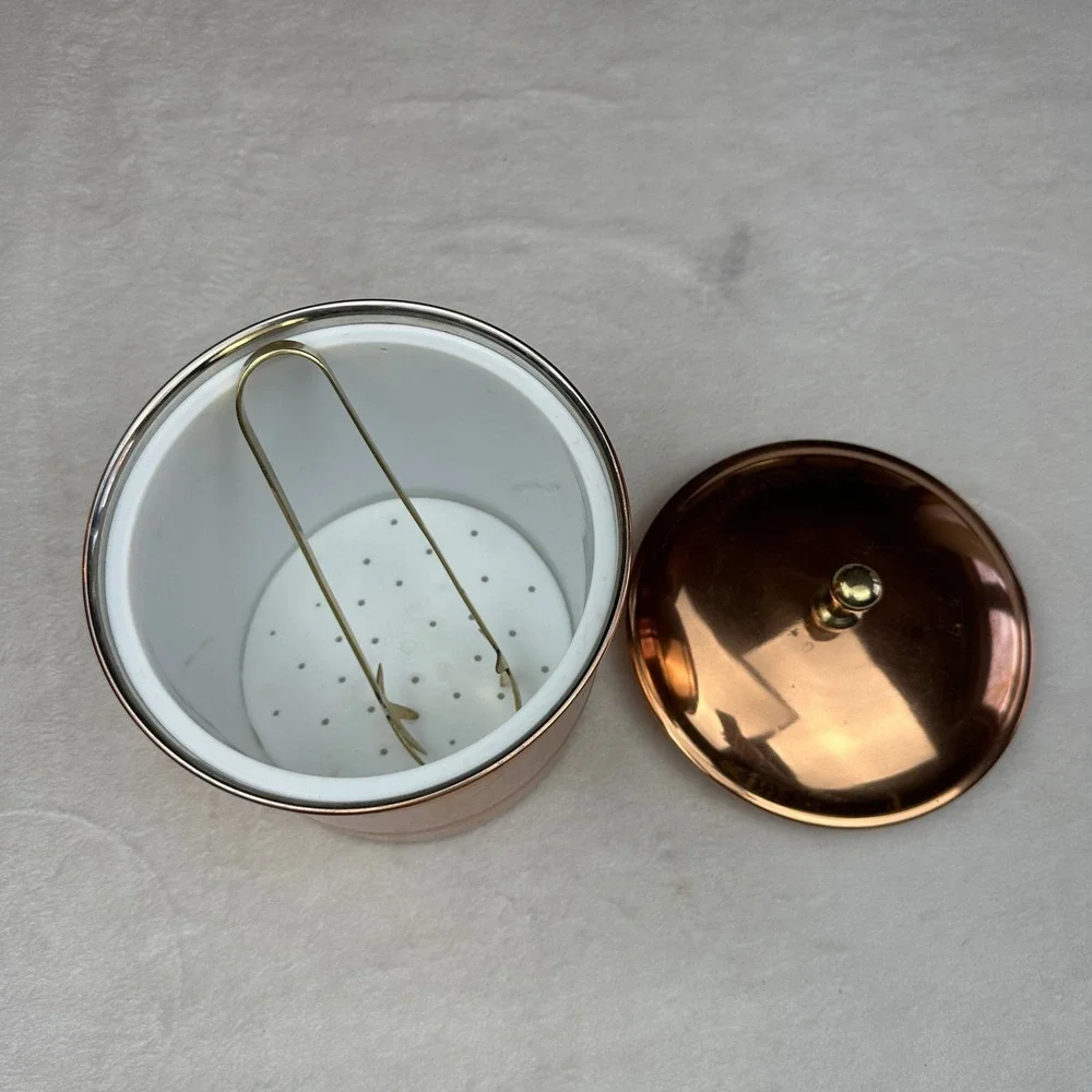 Vintage Copper‎ Ice Bucket with Tongs and Lid Barware Serving